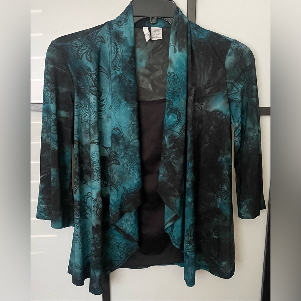 Catherines Teal and Black Floral Blouse